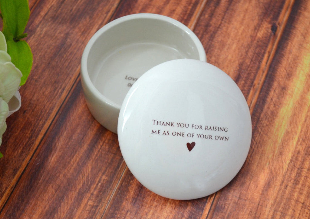 Personalized StepMother of the Bride or Groom Gift - 'Thank you for raising me as one of your own' - Ceramic Keepsake Box