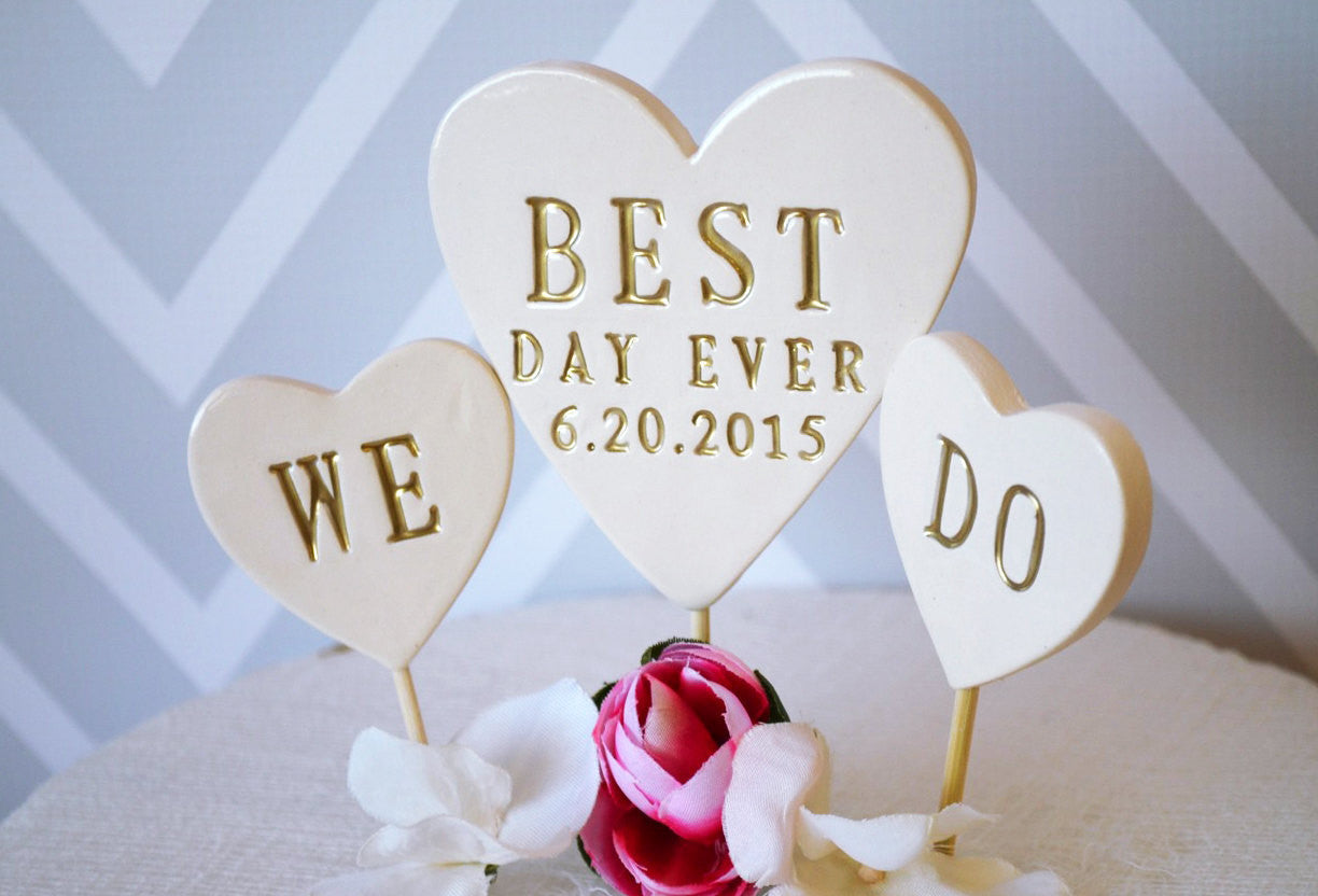 PERSONALIZED "Best Day Ever" Heart Wedding Cake Topper with Wedding Date