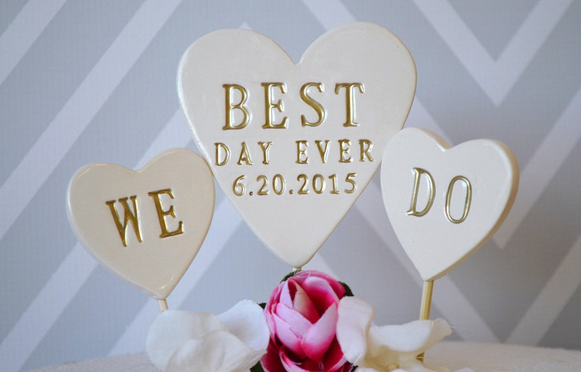 PERSONALIZED "Best Day Ever" Heart Wedding Cake Topper with Wedding Date