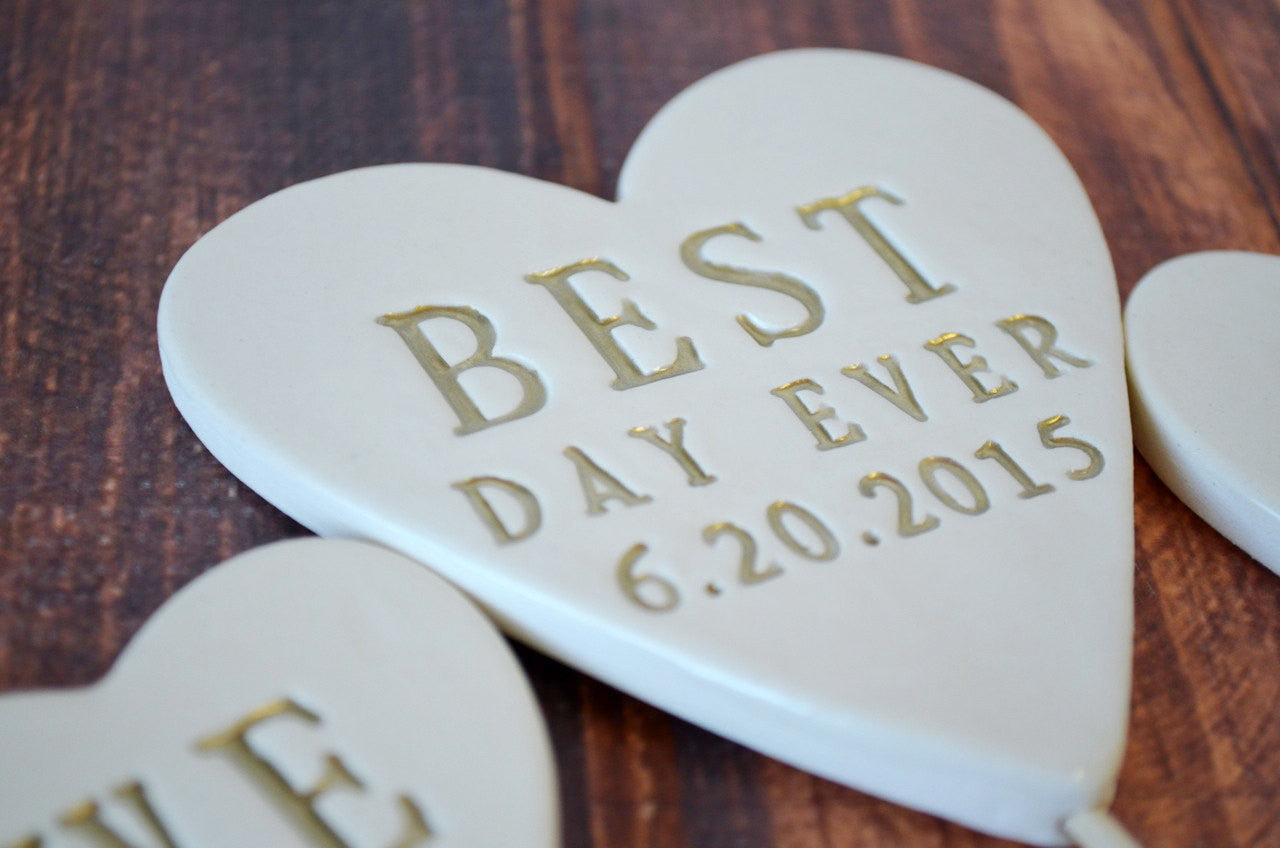 PERSONALIZED "Best Day Ever" Heart Wedding Cake Topper with Wedding Date