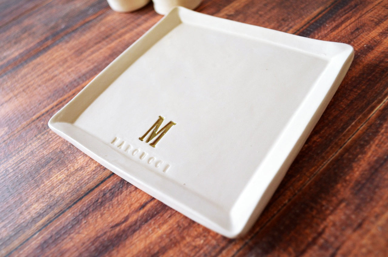 Unity Candle Ceremony Set with Ceramic Candle Holders and Square Plate - Personalized