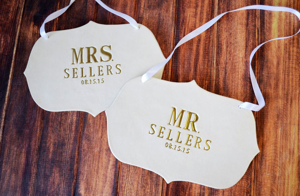 Custom Large Mr. & Mrs. Wedding Sign Sets - Name & Date - Photo Prop or Sign to Carry Down the Aisle