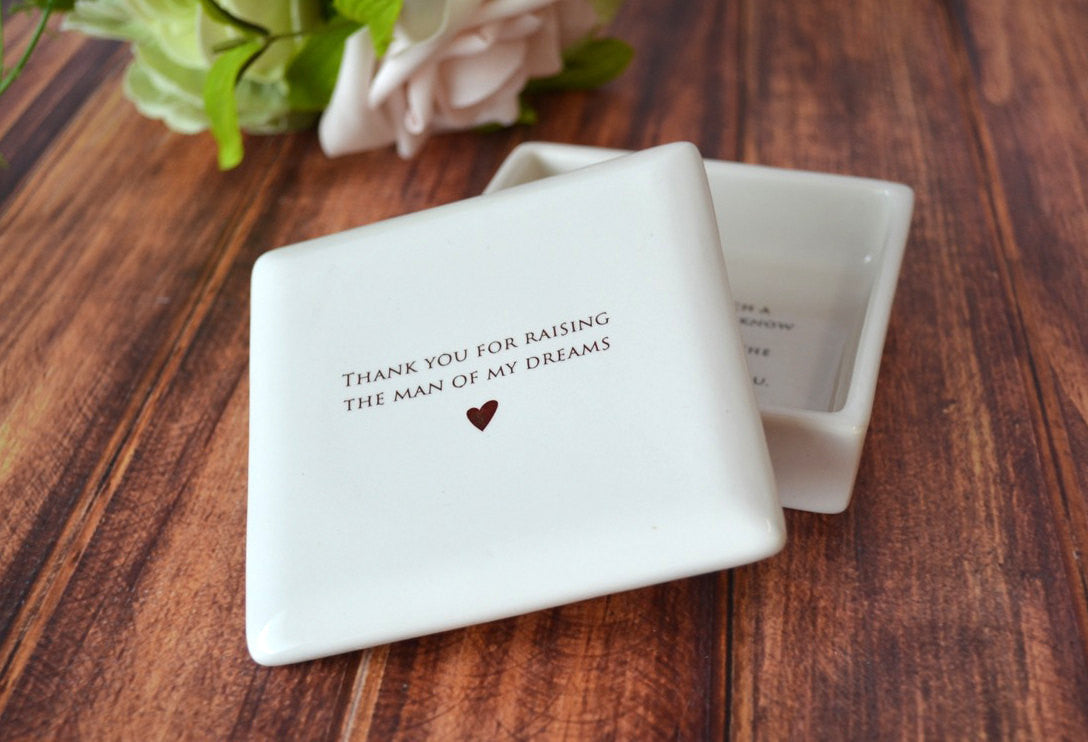 Square Keepsake Box - Thank You for Raising the Man of My Dreams - White Ceramic