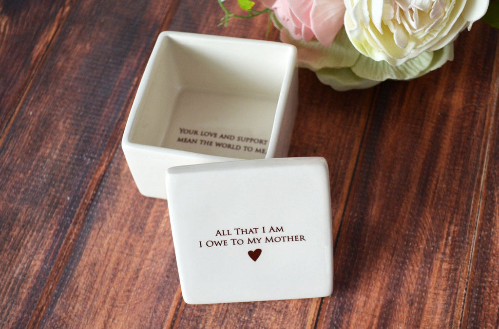 Unique Mother of the Bride Gift or Birthday Gift - READY TO SHIP - Deep Square Keepsake Box - All That I Am I Owe To My Mother
