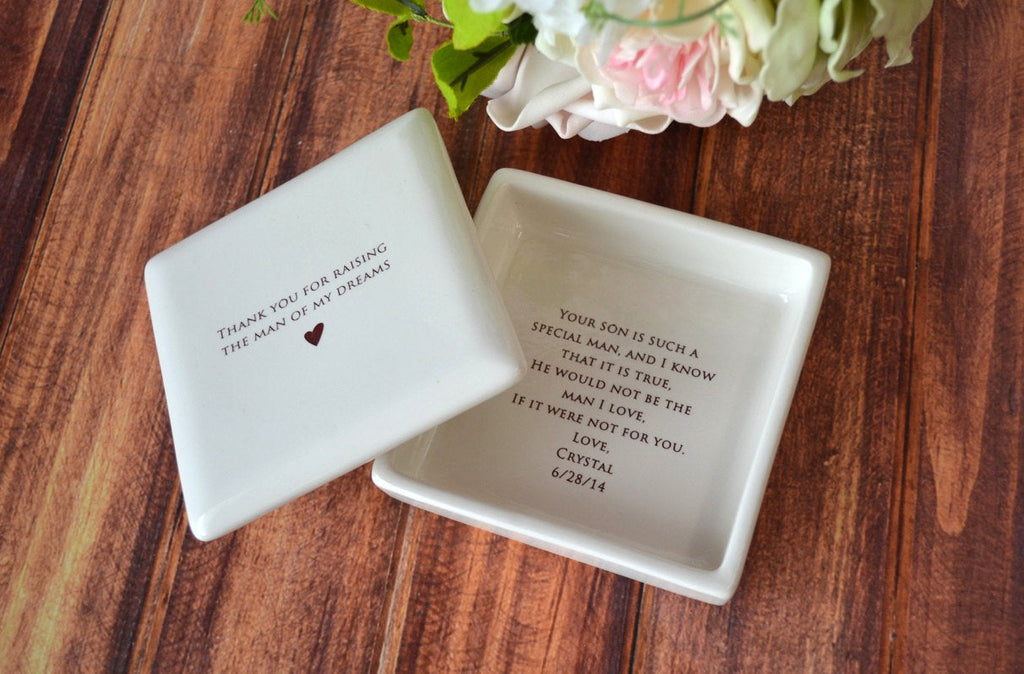 Mother of the Groom Gift - Square Keepsake Box with Personalized Necklace - Thank You For Raising the Man of My Dreams