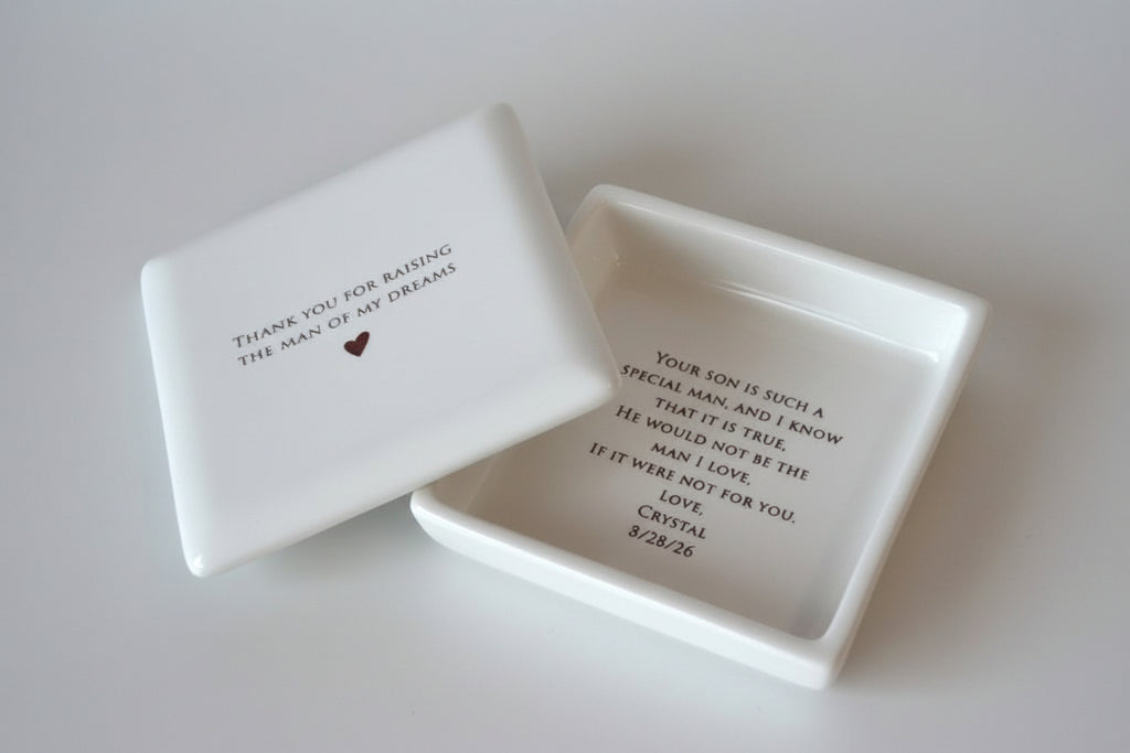 Square Keepsake Box - Thank You for Raising the Man of My Dreams - White Ceramic