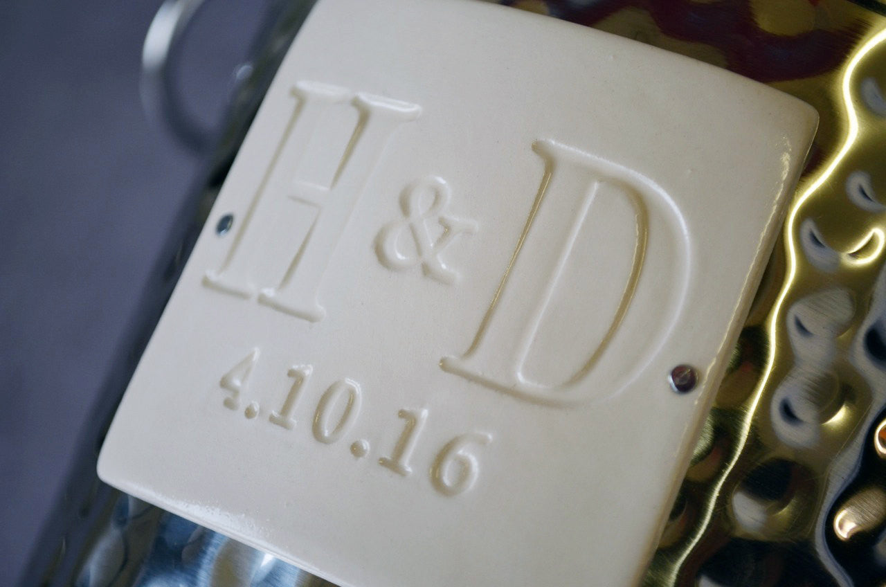 Personalized Wedding Gift - Hammered Stainless Steel Wine Bucket wtih Initials