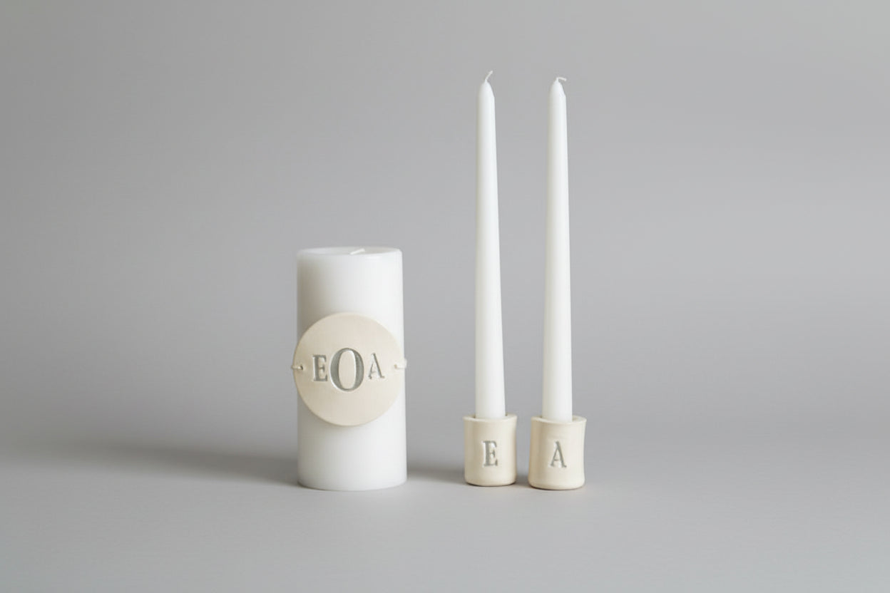 PERSONALIZED Unity Candle Ceremony Set with Ceramic Candle Holders