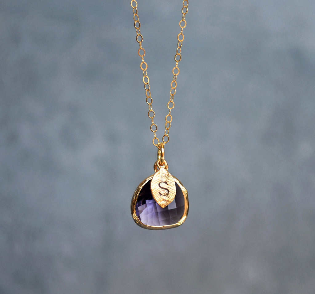 Amethyst Necklace - February Birthstone Necklace, Aquarius Necklace, Custom Initial Necklace