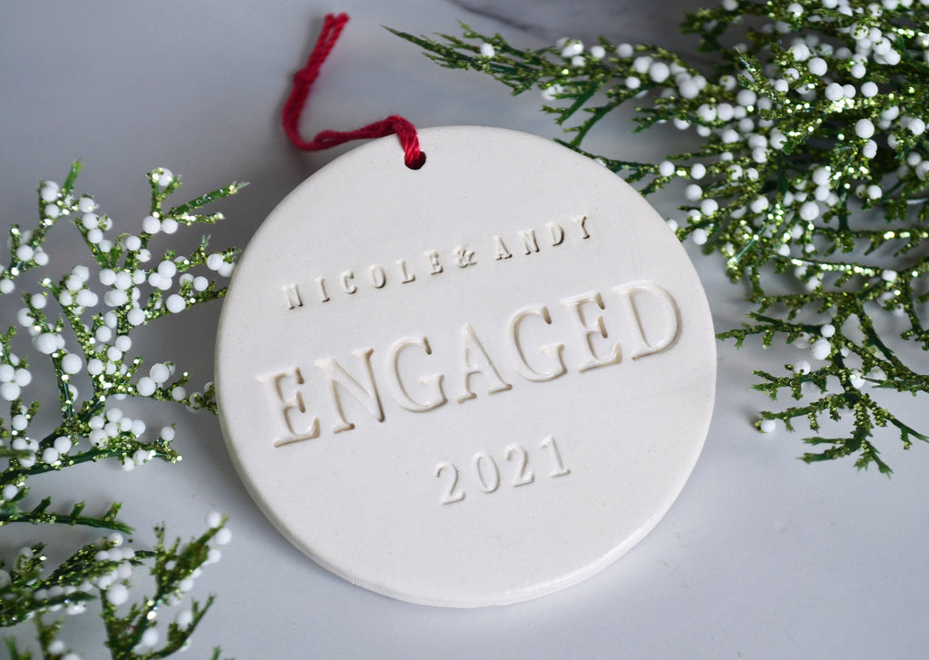 Handmade "ENGAGED" Ornament - Names & Date