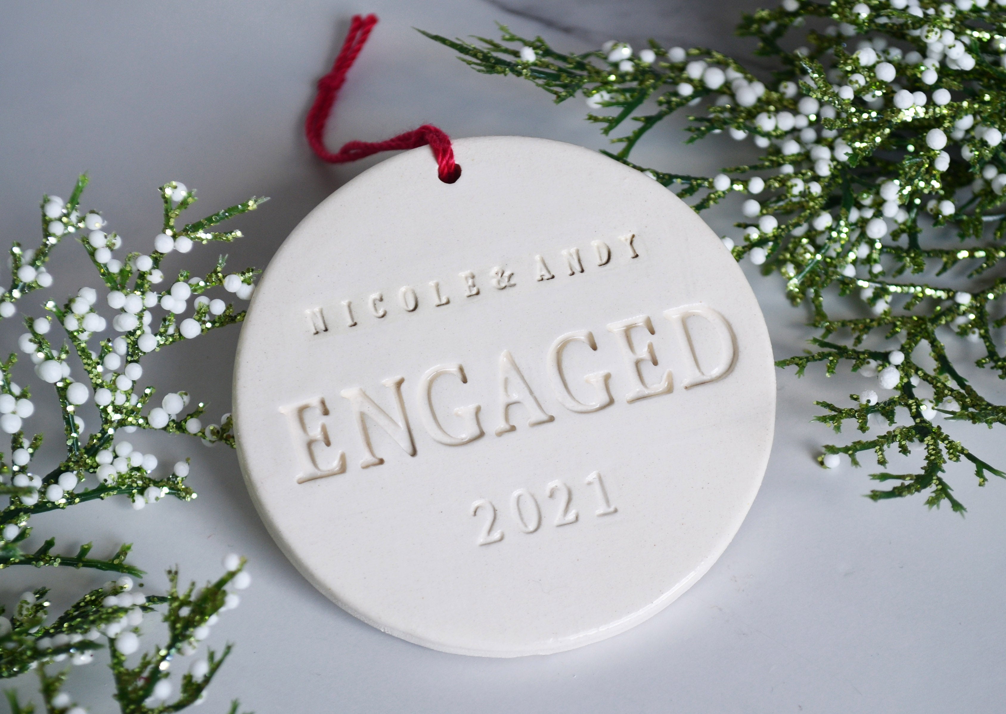 Handmade "ENGAGED" Ornament - Names & Date