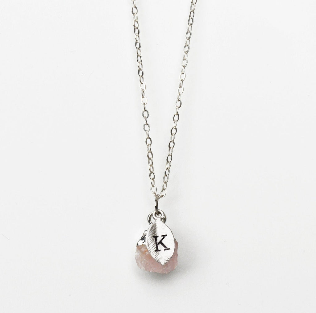 Rose Quartz Raw Birthstone Necklace, October Birthstone Necklace, Bridesmaid Gift, Layering Necklace. Healing Crystal Necklace
