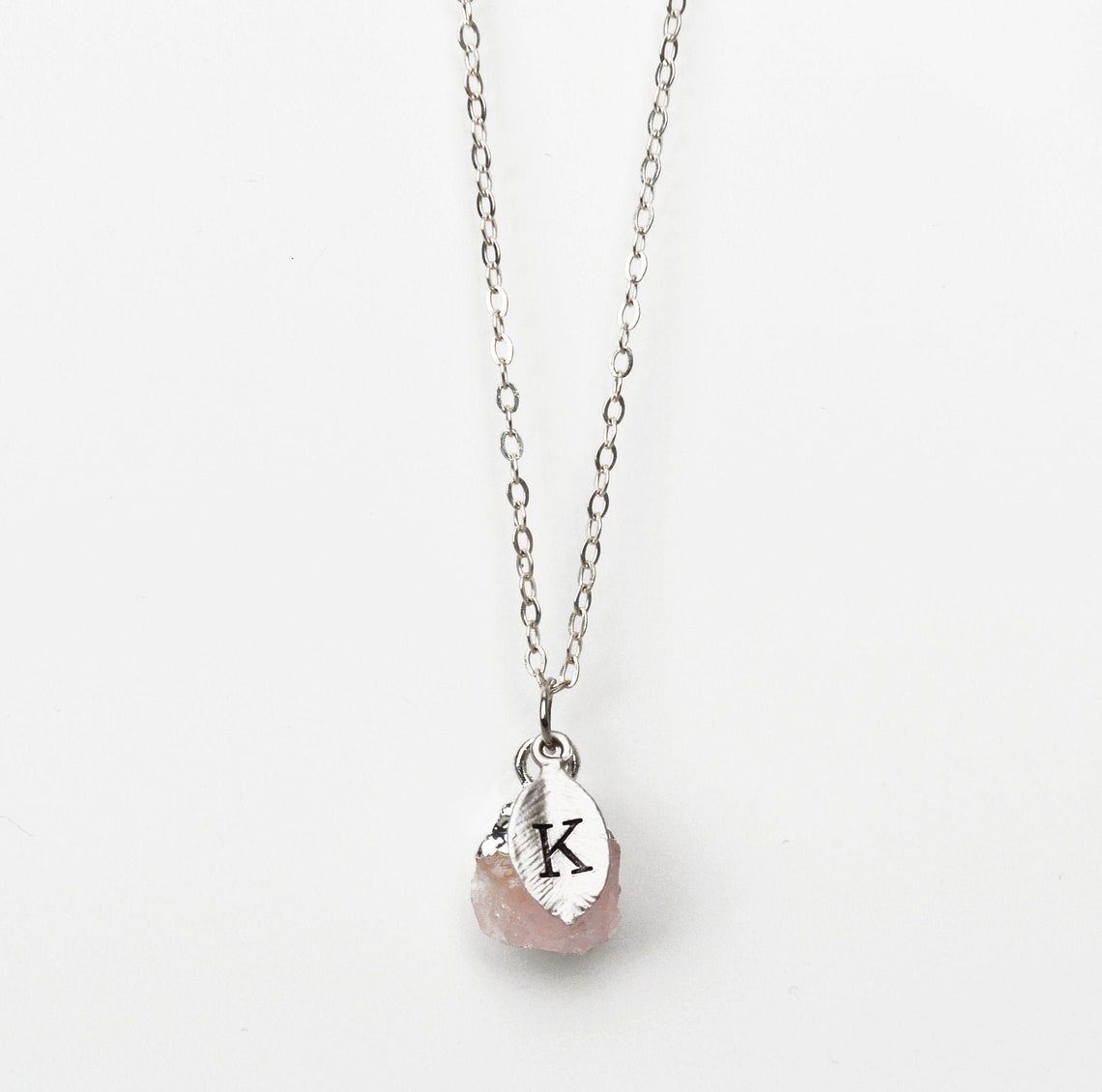Rose Quartz Raw Birthstone Necklace, October Birthstone Necklace, Bridesmaid Gift, Layering Necklace. Healing Crystal Necklace