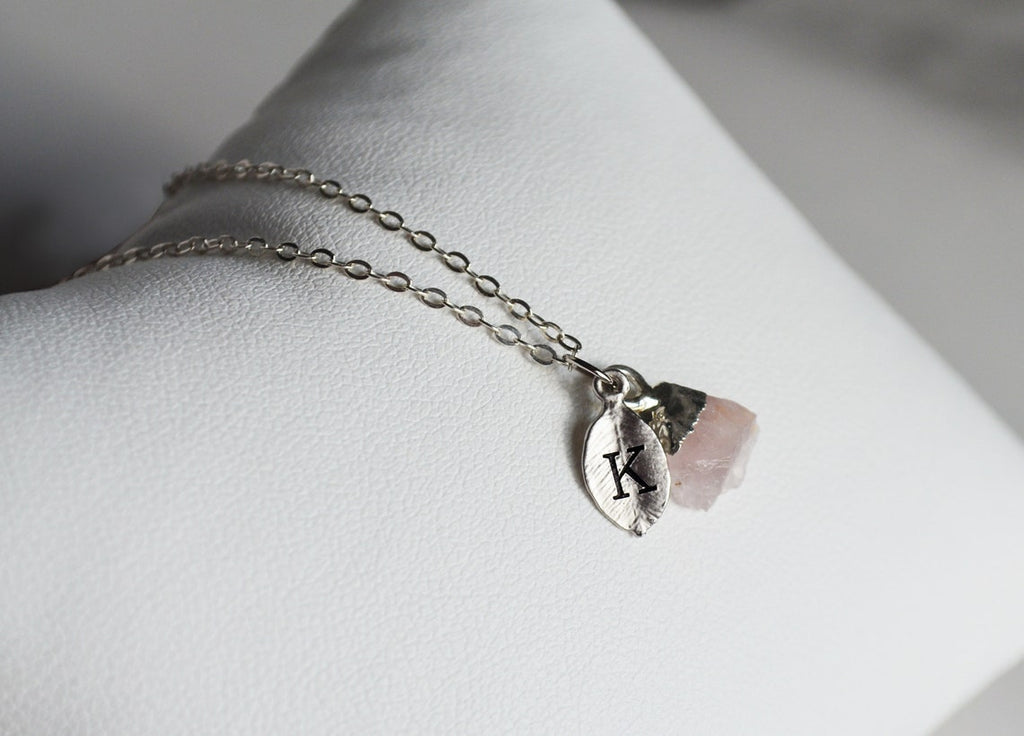 Rose Quartz Raw Birthstone Necklace, October Birthstone Necklace, Bridesmaid Gift, Layering Necklace. Healing Crystal Necklace