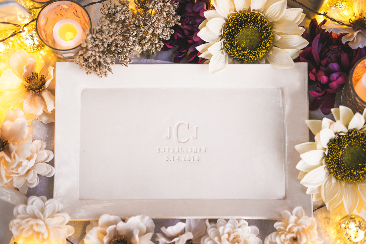 Personalized Rectangle Platter, Monogram & Date, 12.5x8 Ceramic