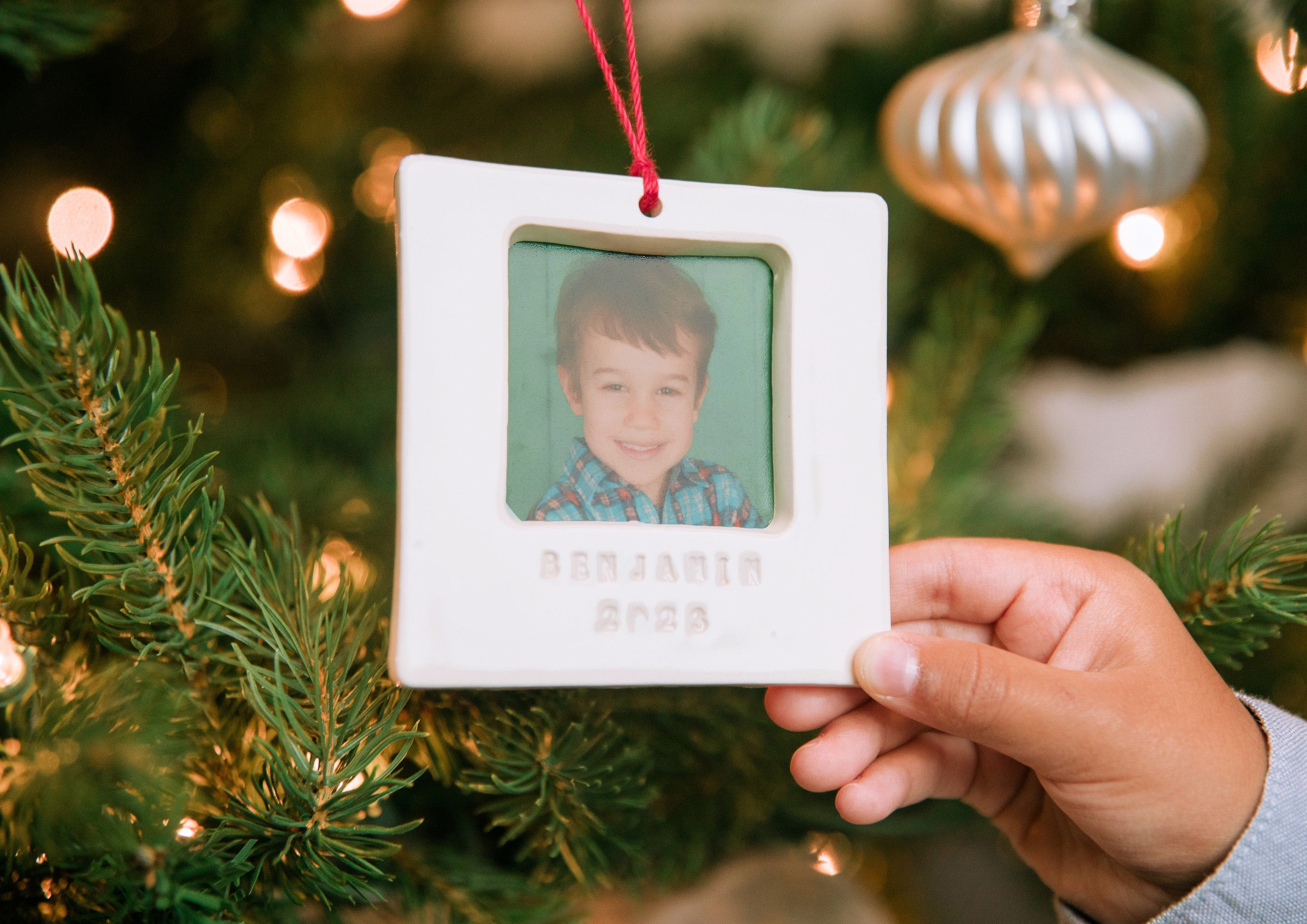 Personalized First Christmas Ornament 2025 - Square Picture Frame with Custom Text