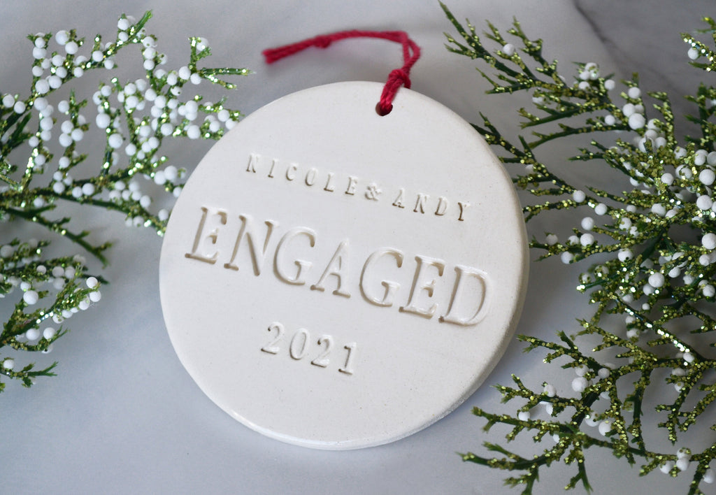 Handmade "ENGAGED" Ornament - Names & Date