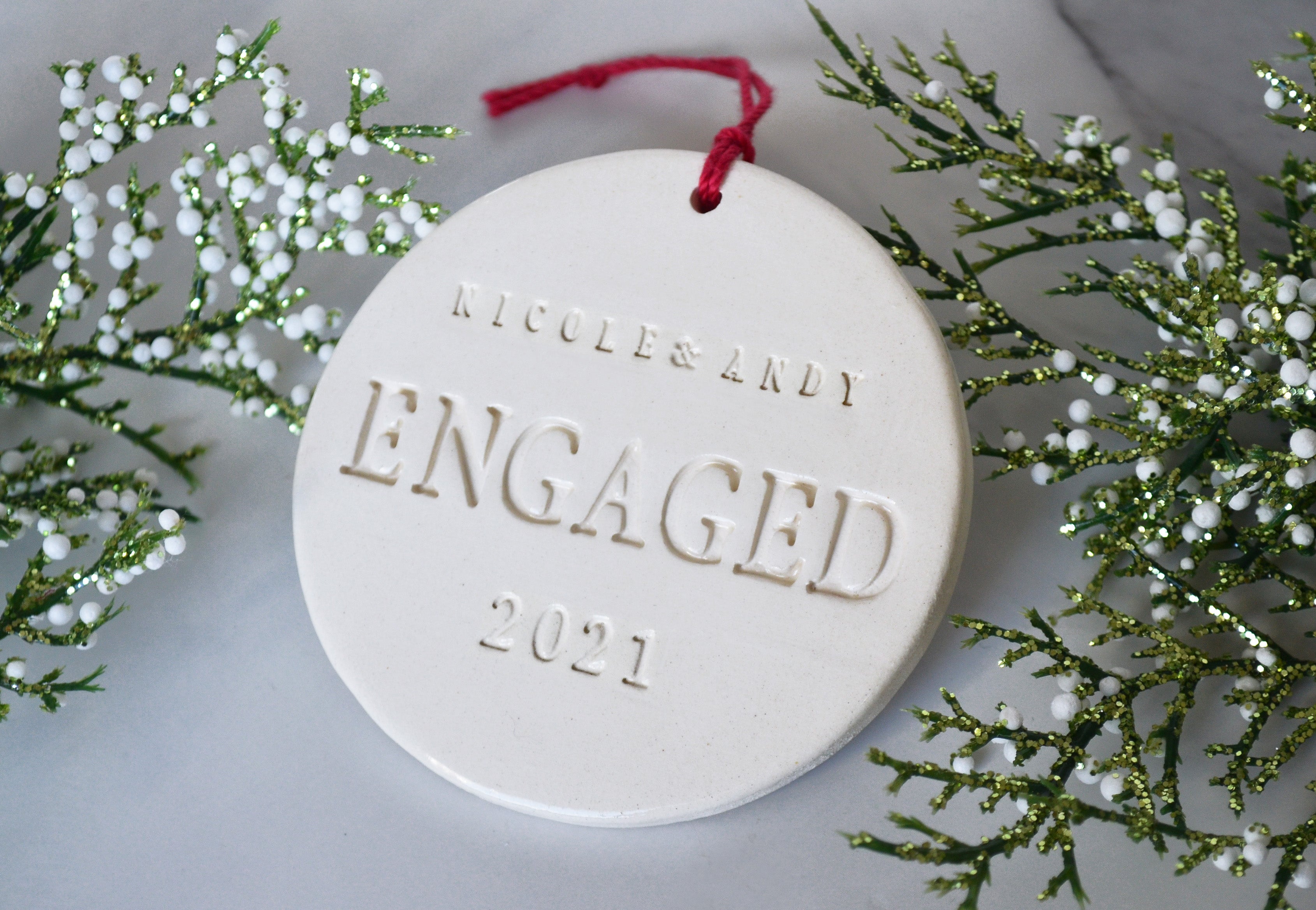 Handmade "ENGAGED" Ornament - Names & Date