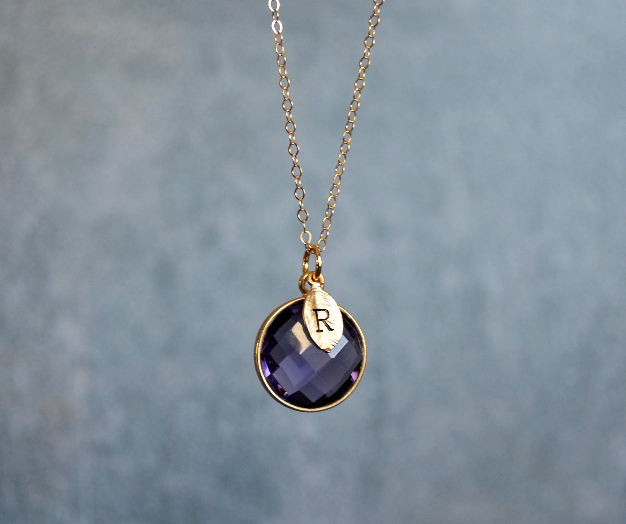 Amethyst Necklace, February Birthstone Necklace, Sterling Silver or 18K Gold, Personalized Round Necklace, Bridesmaid Gift, Mom Necklace