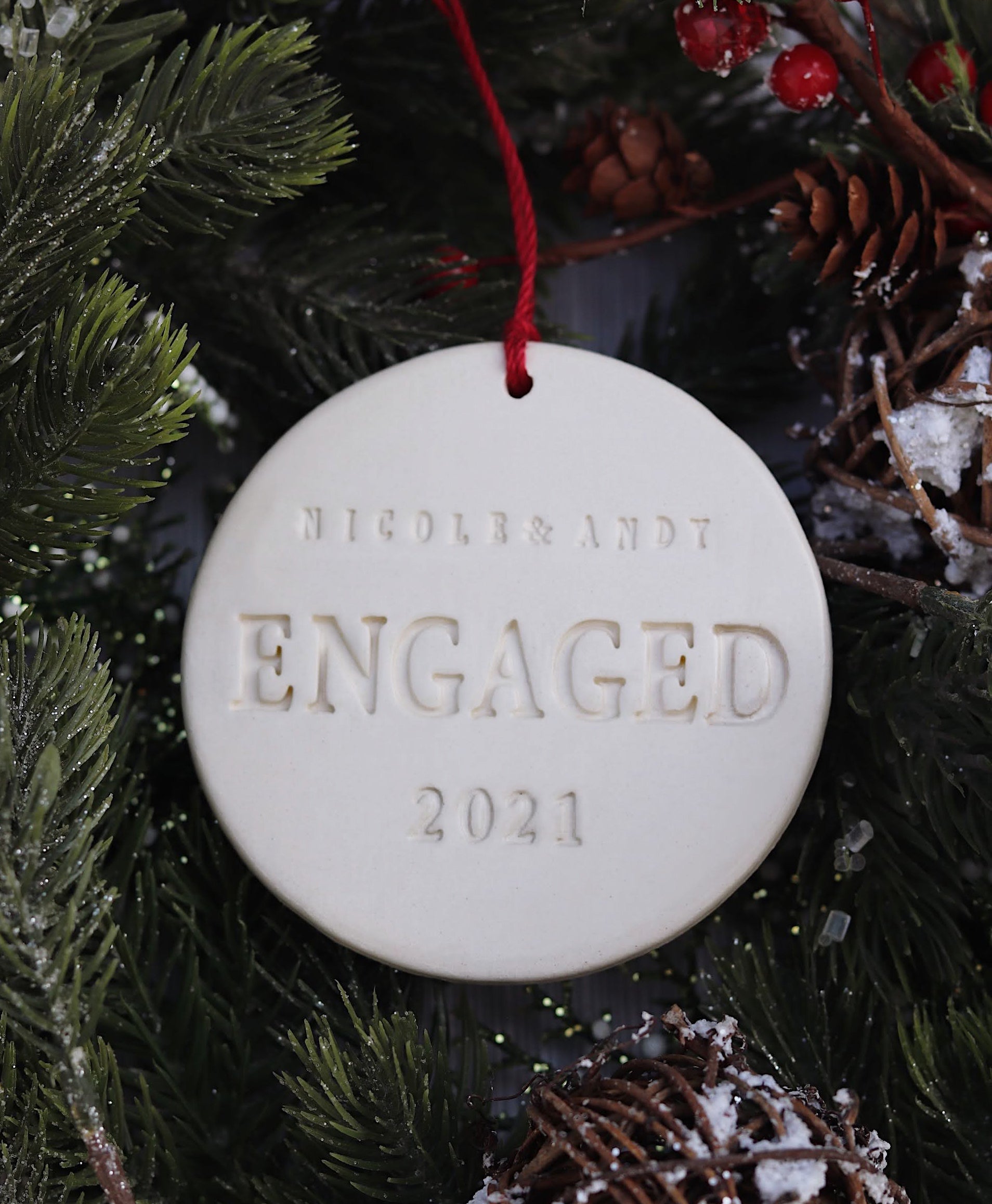 Handmade "ENGAGED" Ornament - Names & Date