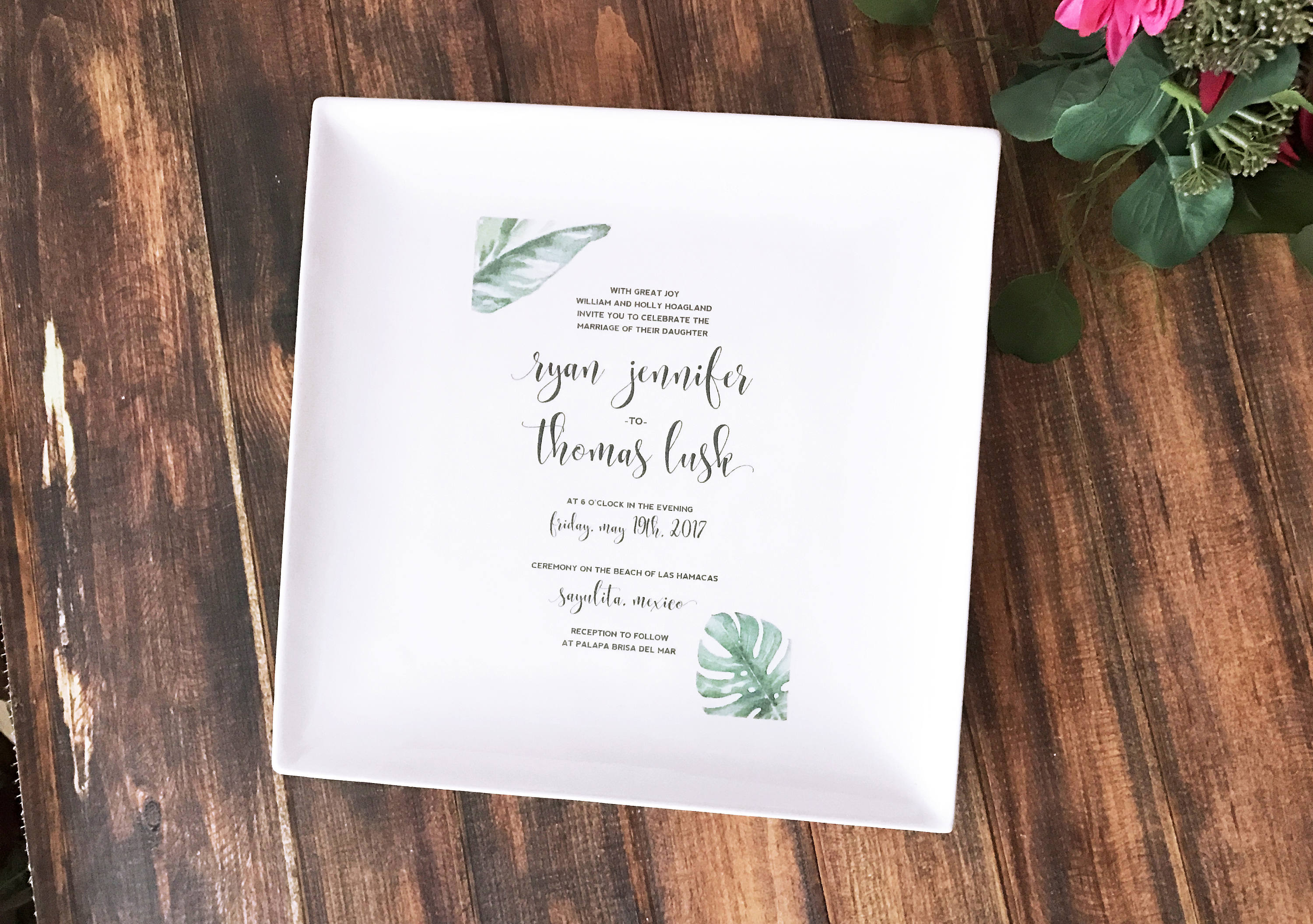 Personalized Wedding Invitation Large Plate in Color - 10 x 10 - Wedding Gift