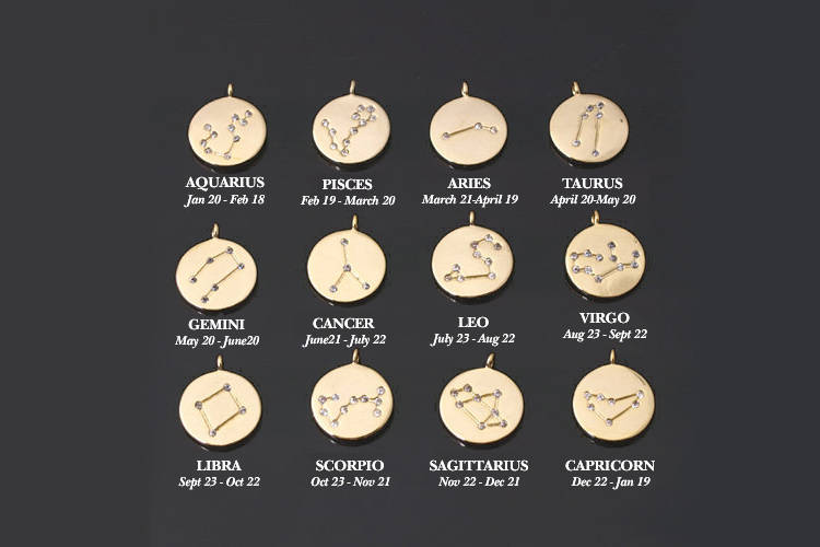 Gold Zodiac Jewelry, Zodiac Necklace, Constellation, Astrology